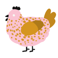 A rose and ochre chicken with a speckle pattern