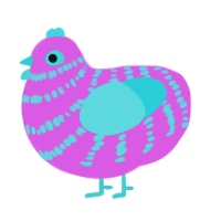 A orchid and aqua chicken with a bar pattern