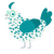 Little guy, a white and teal chicken with a speckle pattern