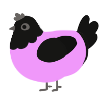 A lavender and black chicken with a head pattern