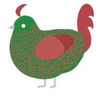 A viridian and red chicken with a double-lace pattern