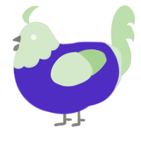 A indigo and gluppy chicken with a head pattern