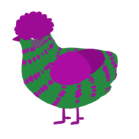 A viridian and plum chicken with a bar pattern