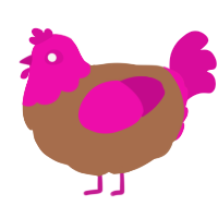 A brown and fuchsia chicken with a head pattern