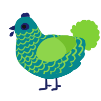 A teal and grass chicken with a lace pattern