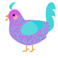 A orchid and aqua chicken with a double-lace pattern