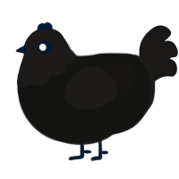 Widow, a black and sable chicken with a head pattern