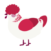 A white and crimson chicken with a neck-band pattern