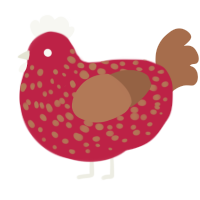 A crimson and brown chicken with a speckle pattern