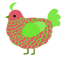 A turquoise and violet chicken with a lace pattern
