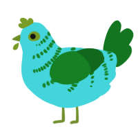 A aqua and leaf chicken with a half-bar pattern
