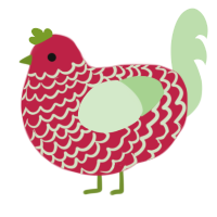 A crimson and gluppy chicken with a lace pattern