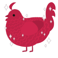 A crimson chicken with a lace pattern