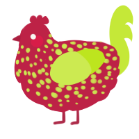 A crimson and lime chicken with a speckle pattern