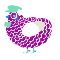A plum and white chicken with a lace pattern