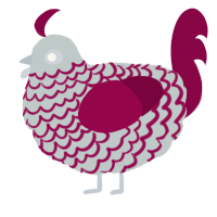 A silver and maroon chicken with a lace pattern