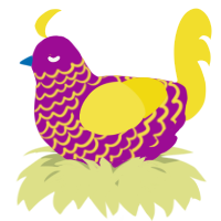 A plum and yellow chicken with a lace pattern