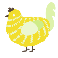 A yellow and apple chicken with a bar pattern