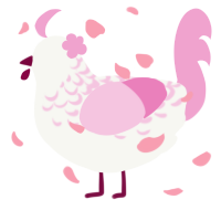 A white and pink chicken with a half-lace pattern