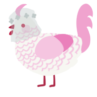 A white and pink chicken with a lace pattern