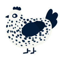 A white and tumblr chicken with a speckle pattern