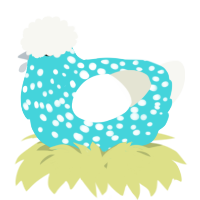 A aqua and white chicken with a speckle pattern