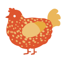 A vermilion and honey chicken with a speckle pattern