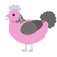 A pink and grey chicken with a neck-speckle pattern
