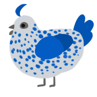 A mist and ultramarine chicken with a speckle pattern