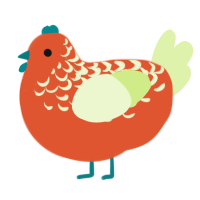 A vermilion and apple chicken with a half-lace pattern