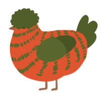 A vermilion and olive chicken with a bar pattern