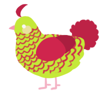 A lime and crimson chicken with a lace pattern