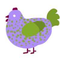 A lilac and chartreuse chicken with a speckle pattern