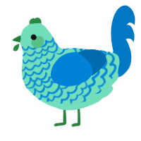 A mint and sapphire chicken with a lace pattern