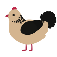 A beige and black chicken with a neck-speckle pattern