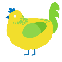 A yellow and grass chicken with a neck-speckle pattern