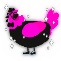 A black and fuchsia chicken with a head pattern