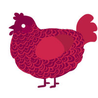 A maroon and crimson chicken with a double-lace pattern