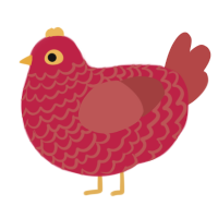 A crimson and red chicken with a lace pattern