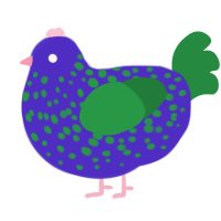 Planet, a indigo and viridian chicken with a speckle pattern