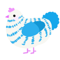 A white and sky chicken with a bar pattern