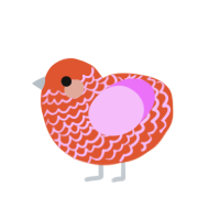 Peachy, a vermilion and lavender chicken with a lace pattern