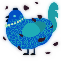 A ultramarine and turquoise chicken with a double-lace pattern