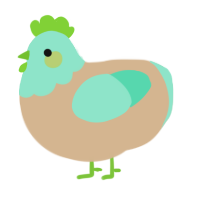 oasis, a beige and mint chicken with a head pattern