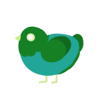 A turquoise and leaf chicken with a head pattern