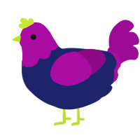 A navy and plum chicken with a head pattern