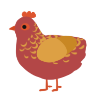 A red and orange chicken with a half-lace pattern