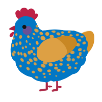 A sapphire and orange chicken with a speckle pattern