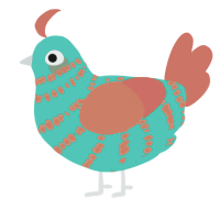 A turquoise and vermilion chicken with a bar pattern