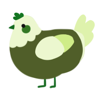 A olive and apple chicken with a head pattern